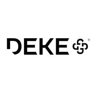 DEKE logo in bold black text with a geometric emblem on white background