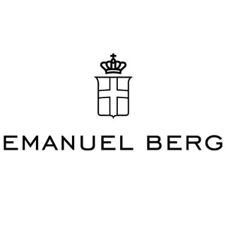 Emanuel Berg logo with crown and shield icon, minimalist black and white design