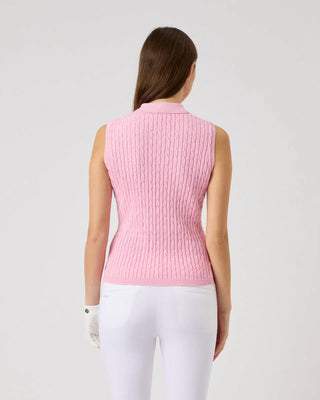 Daily Sports - Madelene Cable Knit Sleeveless Polo Shirt