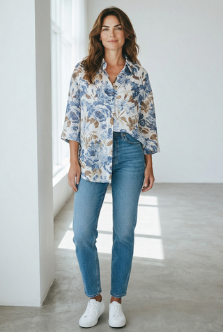 VLT's by Valentina's - 25-269 - Blouse florale manches aux coudes de lyocell