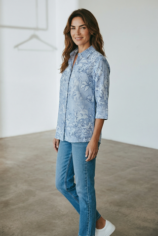 VLT's by Valentina's - 25-68M - Blouse florale manches aux coudes de lin et coton