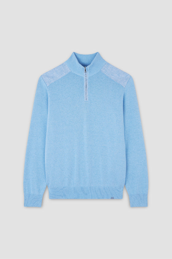 Paul & Shark - Chandail col zip de coton Fresco avec appliqués de lin