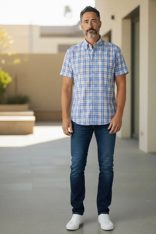 Paul & Shark - Chemise manches courtes à carreaux de coton poplin