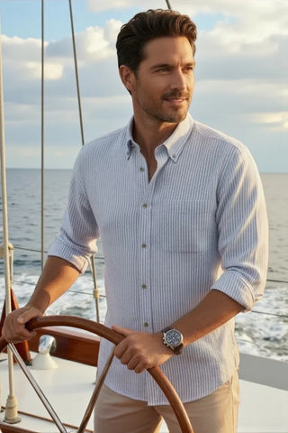 Paul & Shark - Chemise rayée de coton et lin Silver Collection