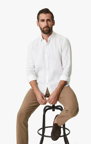 34 Heritage - Linen Chambray Shirt Bright White - LE CAPITAINE D'A BORD