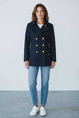 Dalmard Marine - Detroit Loden - Women's pea coat with gold buttons - Navy