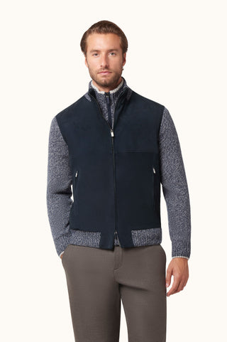 Paul & Shark - Suede cardigan with wool and cashmere knitwear