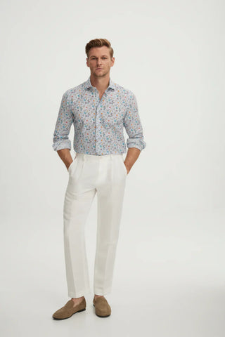 Emanuel Berg - Byron - Chemise manches longues Seersucker Imprimée - Modern Fit - Bleu