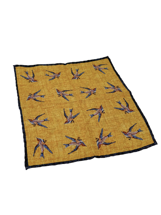 Hemley - Mouchoir de poche en soie motif oiseaux