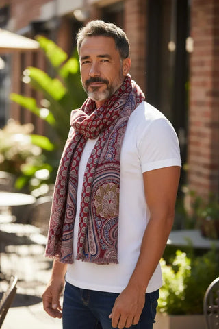 Hemley - Foulard de soie réversible paisley et motifs