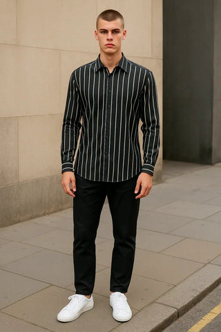 Emanuel Berg - Byron - Chemise manches longues à rayures Albini 4Flex - Modern Fit - Marine