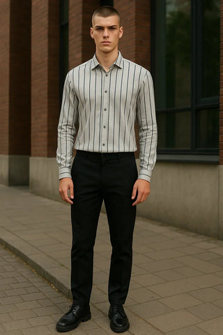 Emanuel Berg - Byron - Chemise manches longues à rayures Albini 4Flex - Modern Fit - Gris