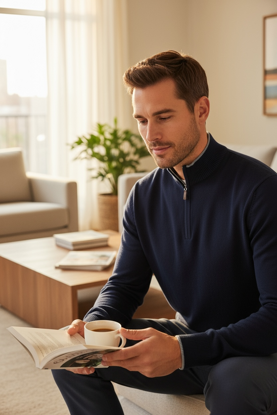 Emanuel Berg - Chandail col zip de laine mérinos extrafine