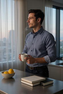  Emanuel Berg - Chemise manches longues Premium Quality Jersey - Modern Fit - Bleu Foncé