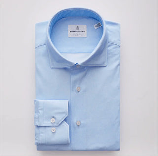Emanuel Berg - Byron - Chemise manches longues unie Albini 4Flex - Modern Fit - Bleu pâle - LE CAPITAINE D'A BORD