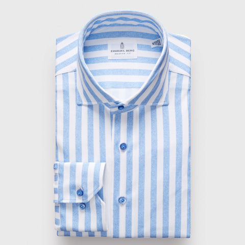 Emanuel Berg - Byron - Chemise manches longues à rayures Albini 4Flex - Modern Fit - Blanc/Bleu