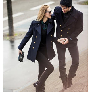 Dalmard Marine - Detroit - Women's Pea Coat with Gold Buttons - Navy
