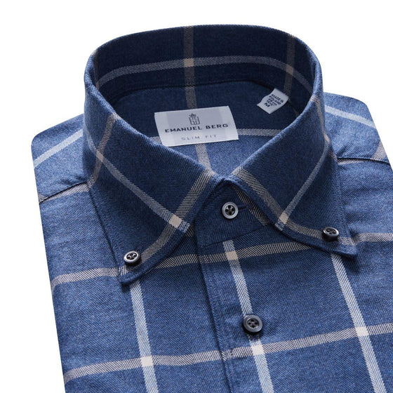 Emanuel Berg - Bellagio - Chemise manches longues à carreaux sartorial brossée - Modern Fit - Bleu - LE CAPITAINE D'A BORD