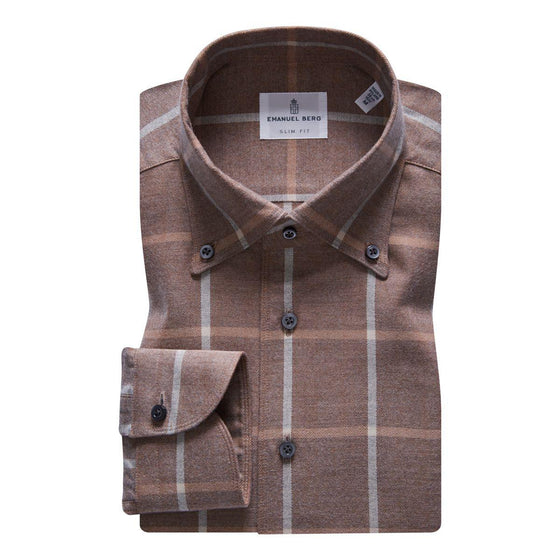 Emanuel Berg - Bellagio - Chemise manches longues à carreaux sartorial brossée - Modern Fit - Brun - LE CAPITAINE D'A BORD
