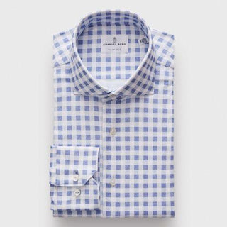 Emanuel Berg - Byron - Chemise manches longues à carreaux Albini 4Flex - Modern Fit - Marine - LE CAPITAINE D'A BORD