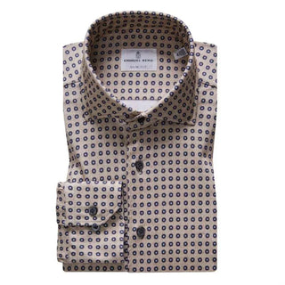 Emanuel Berg - Byron - Chemise manches longues à pois Albini 4Flex - Modern Fit - Beige - LE CAPITAINE D'A BORD
