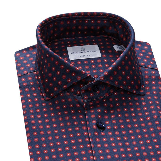 Emanuel Berg - Byron - Chemise manches longues à pois Albini 4Flex - Modern Fit - Marine/Rouge - LE CAPITAINE D'A BORD