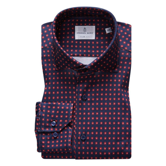 Emanuel Berg - Byron - Chemise manches longues à pois Albini 4Flex - Modern Fit - Marine/Rouge - LE CAPITAINE D'A BORD