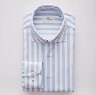 Emanuel Berg - Byron - Chemise manches longues à rayures Albini 4Flex - Modern Fit - Blanc/Bleu - LE CAPITAINE D'A BORD