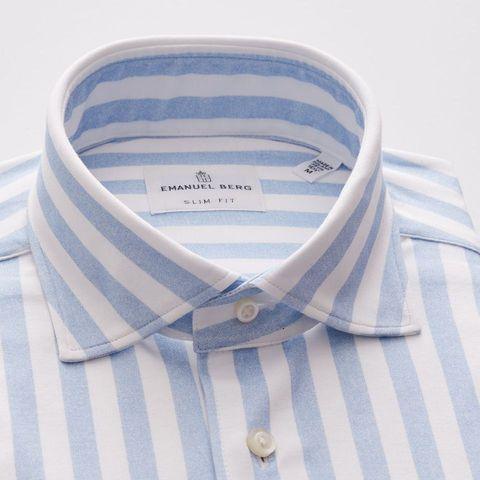 Emanuel Berg - Byron - Chemise manches longues à rayures Albini 4Flex - Modern Fit - Blanc/Bleu - LE CAPITAINE D'A BORD