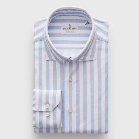Emanuel Berg - Byron - Chemise manches longues à rayures Albini 4Flex - Modern Fit - Blanc/Bleu - LE CAPITAINE D'A BORD