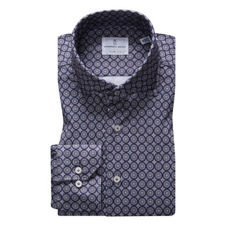 Emanuel Berg - Byron - Chemise manches longues imprimé cercles Albini 4Flex - Modern Fit - Gris - LE CAPITAINE D'A BORD