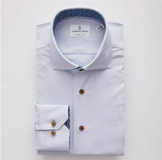 Emanuel Berg - Byron - Chemise manches longues unie Albini 4Flex - Modern Fit - Bleu pâle - LE CAPITAINE D'A BORD