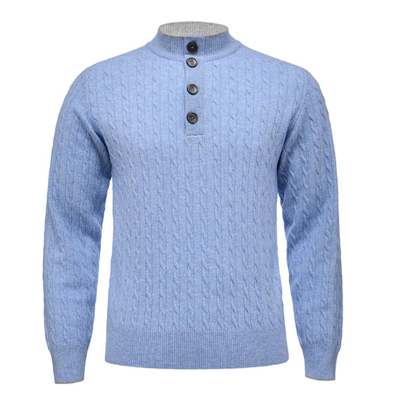 Emanuel Berg - Chandail col à boutons de laine mérinos Premium - Bleu - LE CAPITAINE D'A BORD