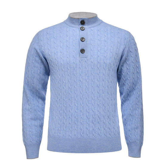 Emanuel Berg - Chandail col à boutons de laine mérinos Premium - Bleu - LE CAPITAINE D'A BORD