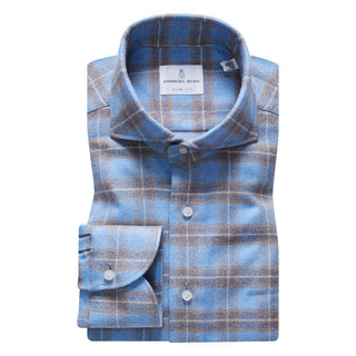 Emanuel Berg - Harvard - Chemise manches longues à carreaux de flanelle - Modern Fit - Bleu - LE CAPITAINE D'A BORD
