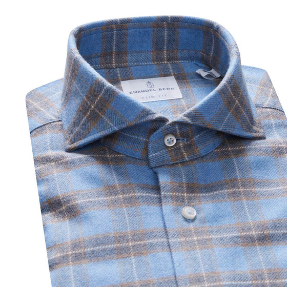 Emanuel Berg - Harvard - Chemise manches longues à carreaux de flanelle - Modern Fit - Bleu - LE CAPITAINE D'A BORD