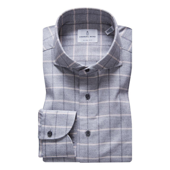 Emanuel Berg - Harvard - Chemise manches longues à carreaux sartorial brossée - Modern Fit - Gris - LE CAPITAINE D'A BORD