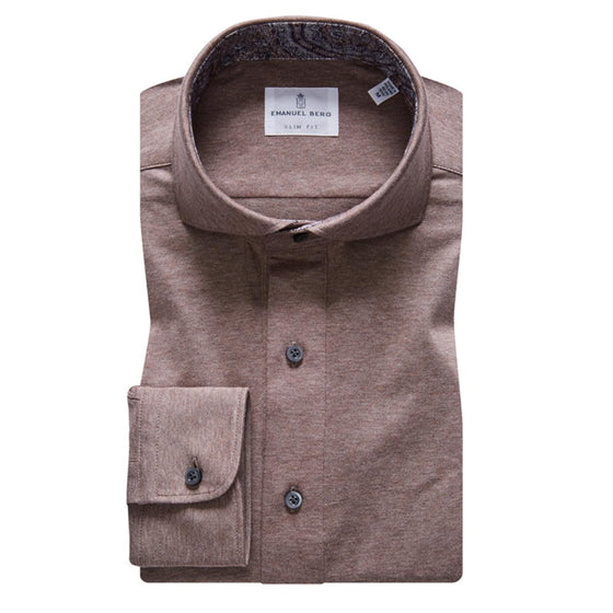 Emanuel Berg - Polo manches longues Premium Jersey Knit - Modern Fit - Chocolat - LE CAPITAINE D'A BORD