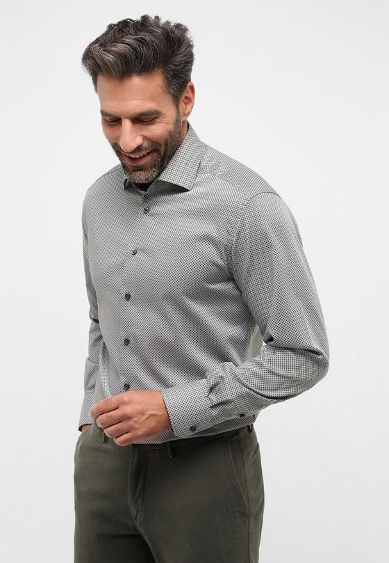 ETERNA - Chemise motifs manches longues Modern Fit - Marine/Beige - LE CAPITAINE D'A BORD