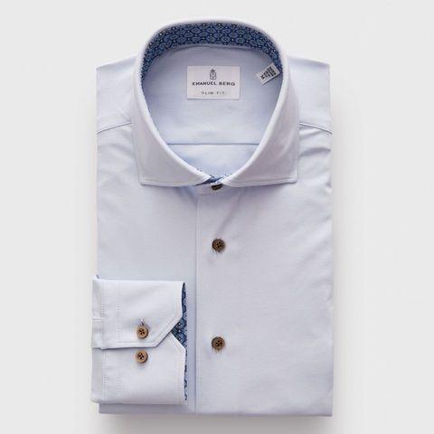 Emanuel Berg - Byron - Chemise manches longues unie Albini 4Flex - Modern Fit - Bleu pâle - LE CAPITAINE D'A BORD