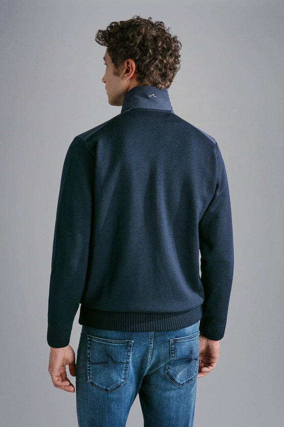Paul & Shark - Cardigan zip de laine avec appliqués de nylon Typhoon - LE CAPITAINE D'A BORD