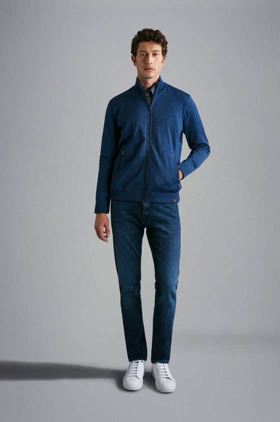Paul & Shark - Cardigan zip de laine avec bordures de cuir - LE CAPITAINE D'A BORD
