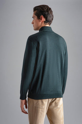 Paul & Shark - Cardigan zip de laine avec bordures de cuir - LE CAPITAINE D'A BORD