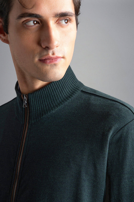 Paul & Shark - Cardigan zip de laine avec bordures de cuir - LE CAPITAINE D'A BORD