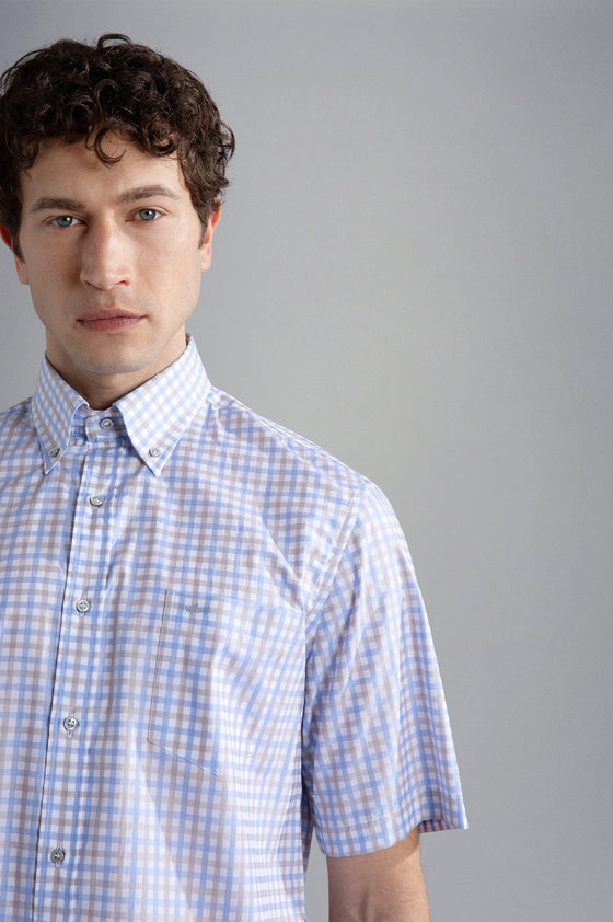 Paul & Shark - Chemise manches courtes à carreaux de coton Silver Collection - LE CAPITAINE D'A BORD