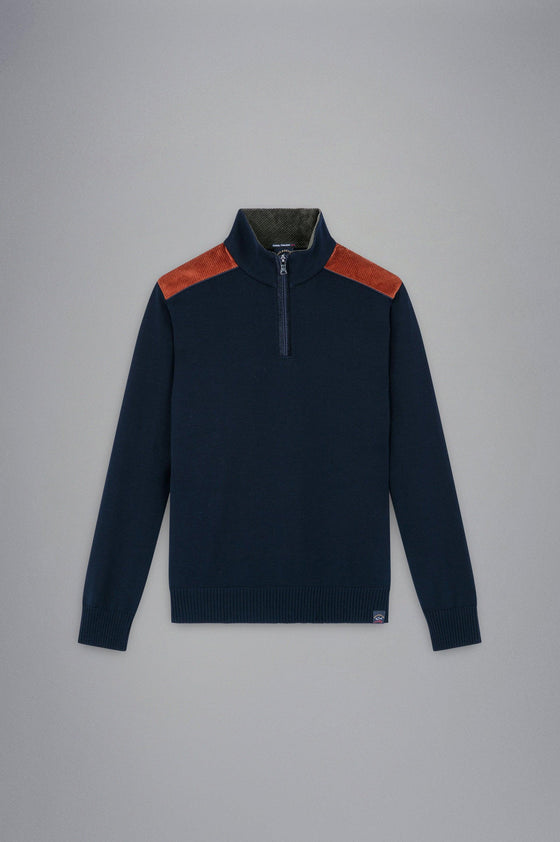 Paul & Shark - Col zip de laine avec appliqués de velours cordé - LE CAPITAINE D'A BORD