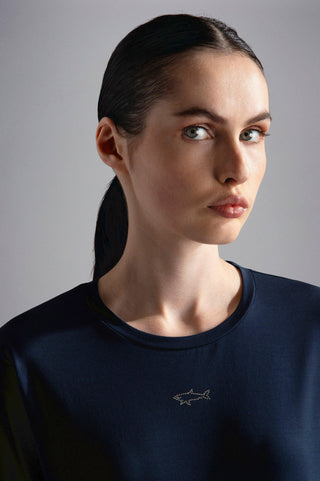 Paul & Shark Ladies - T-shirt manches longues de coton avec requin Swarovski pour femme - LE CAPITAINE D'A BORD