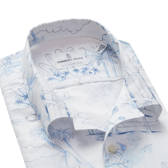 Emanuel Berg - Chemise manches courtes de coton et lin imprimée