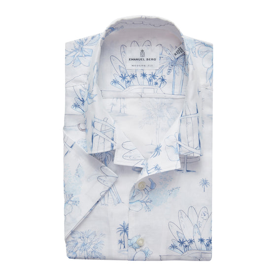 Emanuel Berg - Chemise manches courtes de coton et lin imprimée