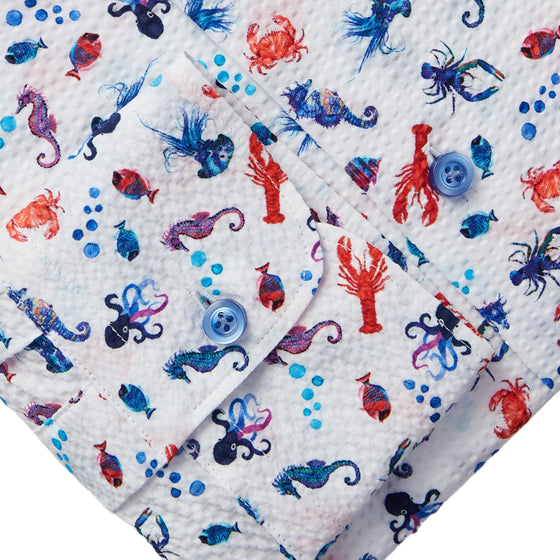 Emanuel Berg - Chemise manches longues coton seersucker imprimée
